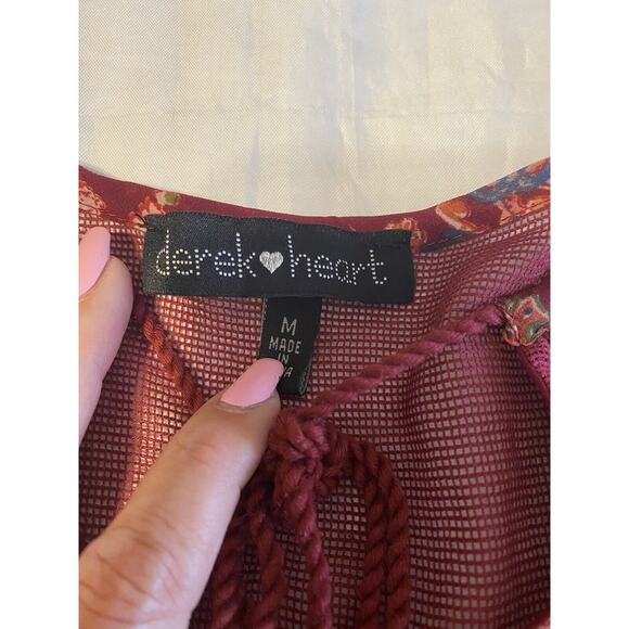 Derek Heart Blouse Floral Boho‎ Hippie Burgundy Women’s Size Medium - Picture 7 of 8